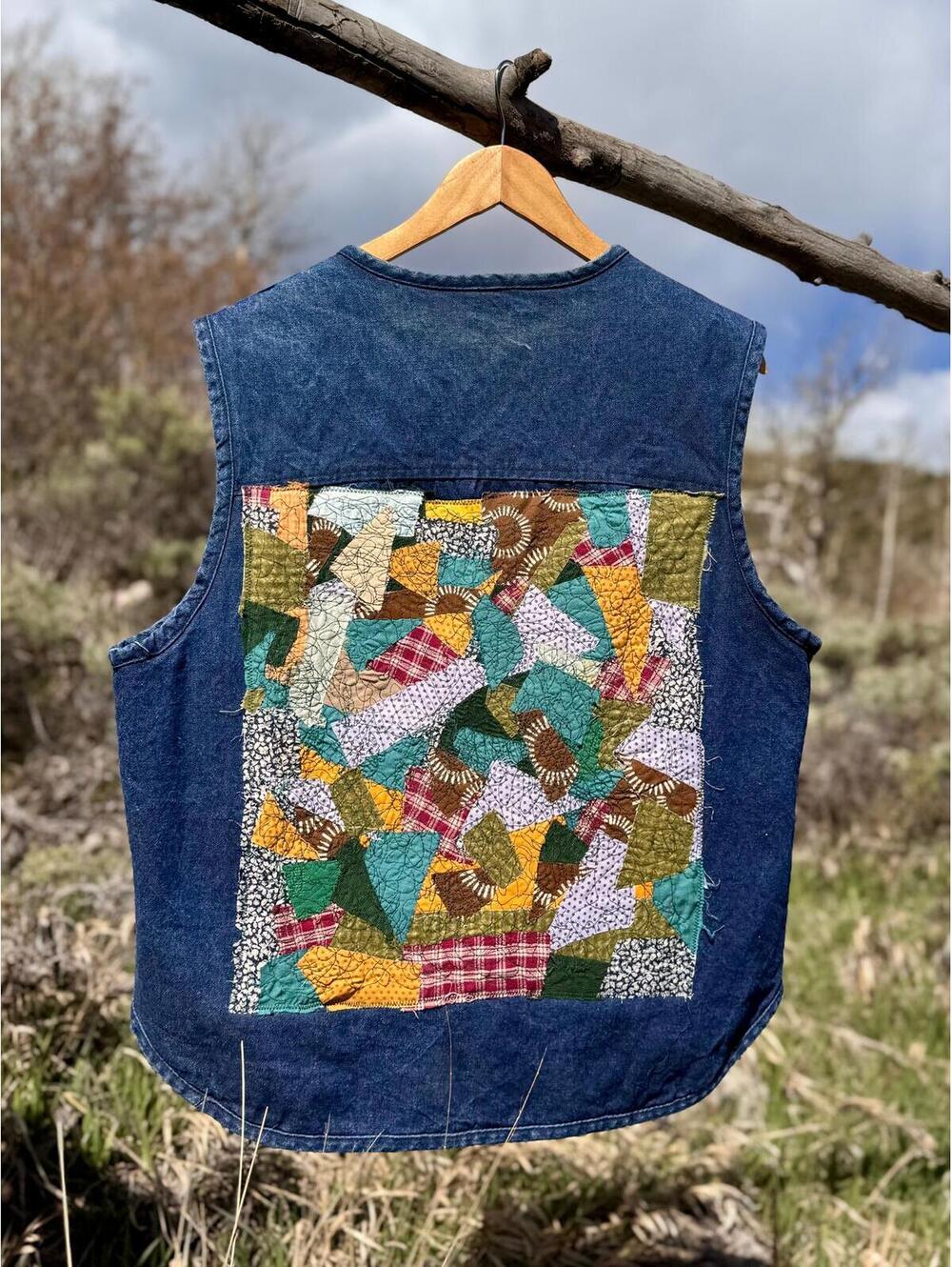 Upcycled Quilted Denim Patch Vest (L/XL) - Picture 2 of 8